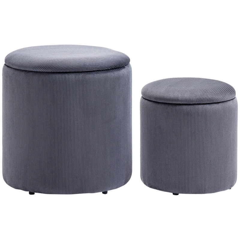 Grey Fabric Storage Ottomans Set of 2 with Removable Lid