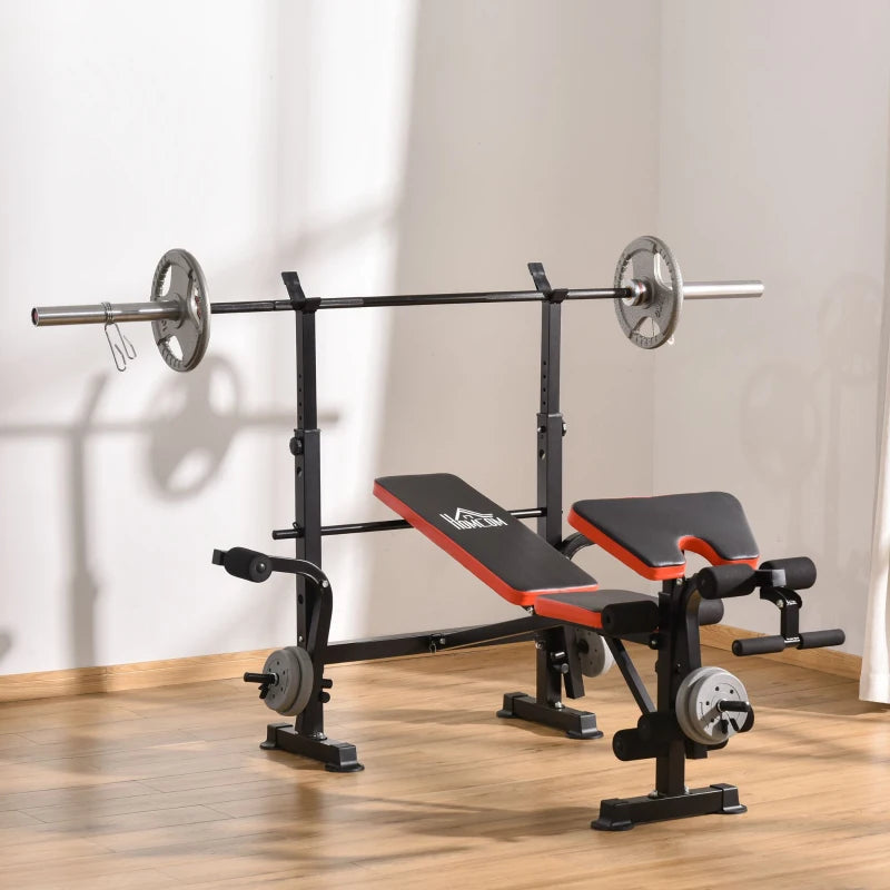 Adjustable Weight Bench with Leg Developer and Barbell Rack - Black