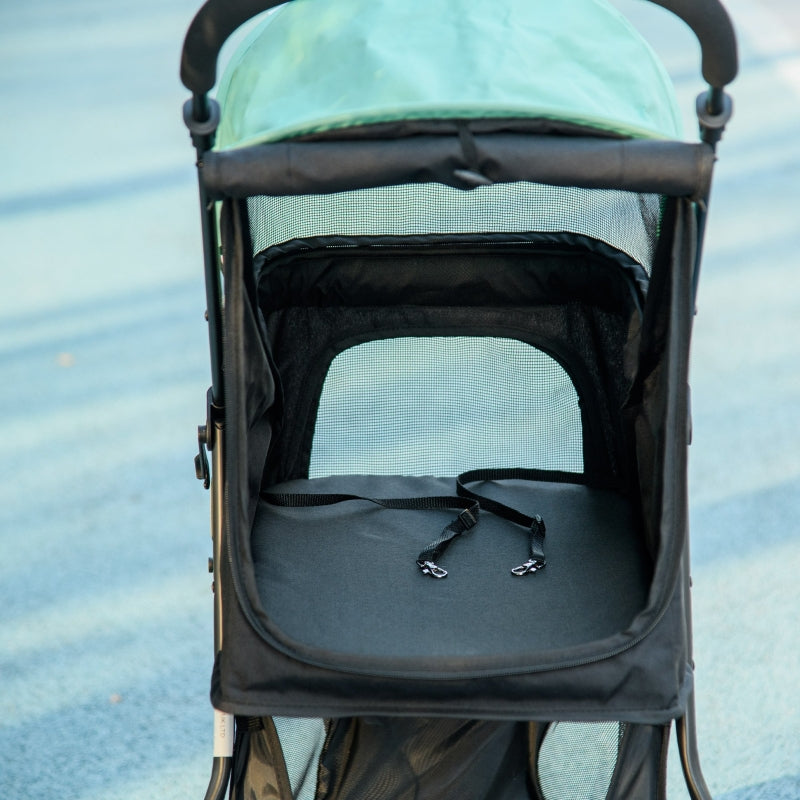 Green Foldable Pet Stroller with Rain Cover for XS and S Dogs