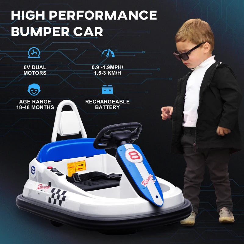 White Electric Kids Bumper Car with Music, Lights & Horn