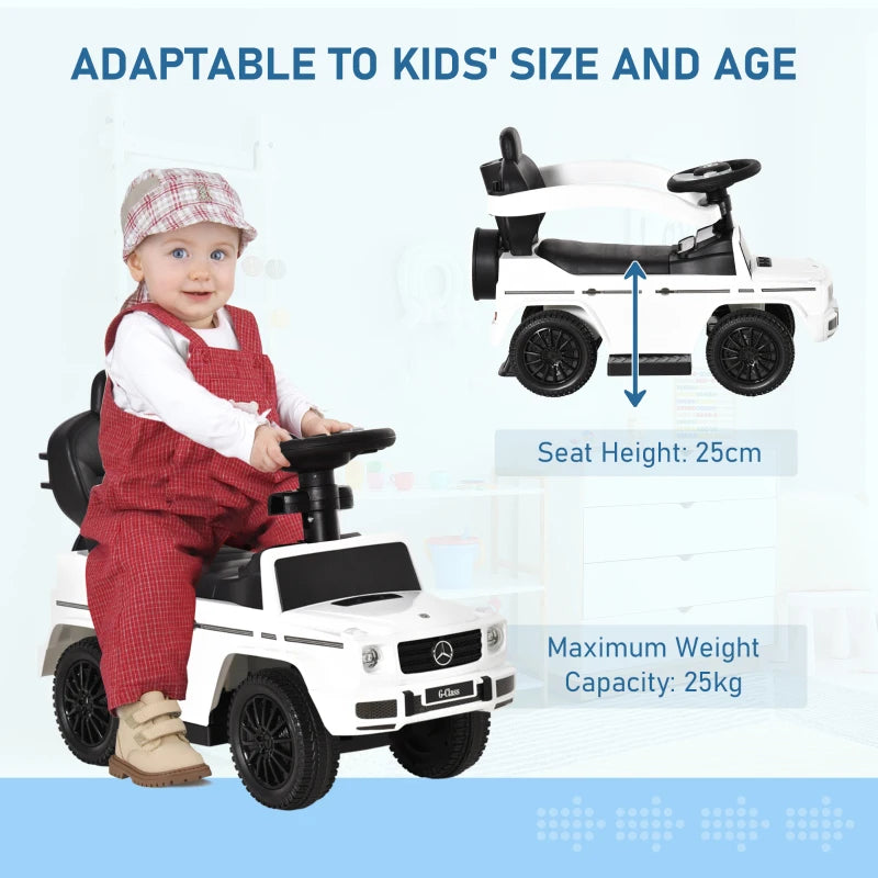 White 3-in-1 Kids Ride-On Push Car with Horn and Steering Wheel