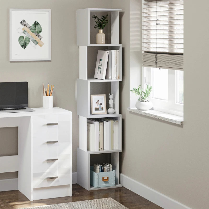 Modern 5-Tier Light Grey Bookshelf for Home Office