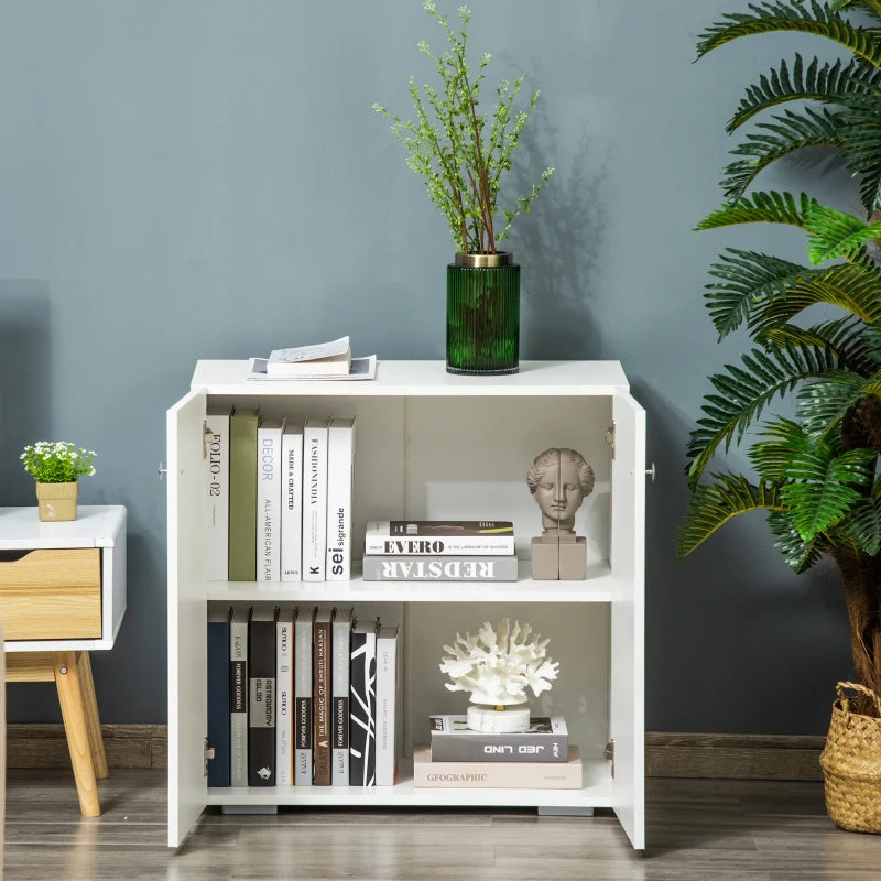 White Wooden Freestanding Storage Cabinet with Two Shelves