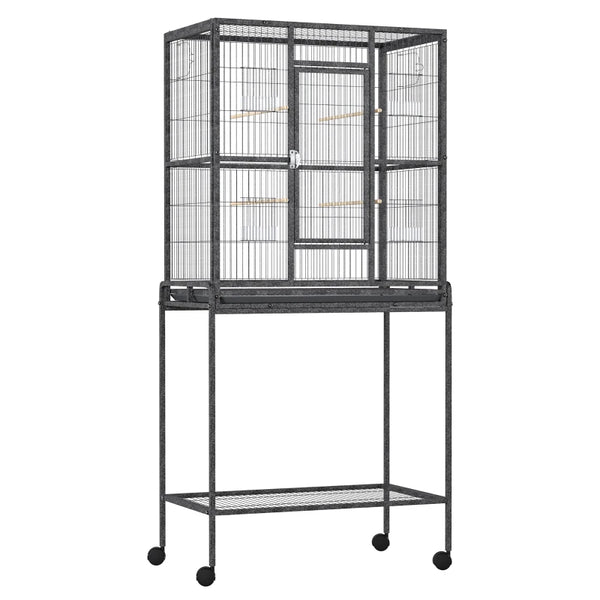 Metal Bird Cage for Parakeets - Canary Cage with Stand & Storage - Blue