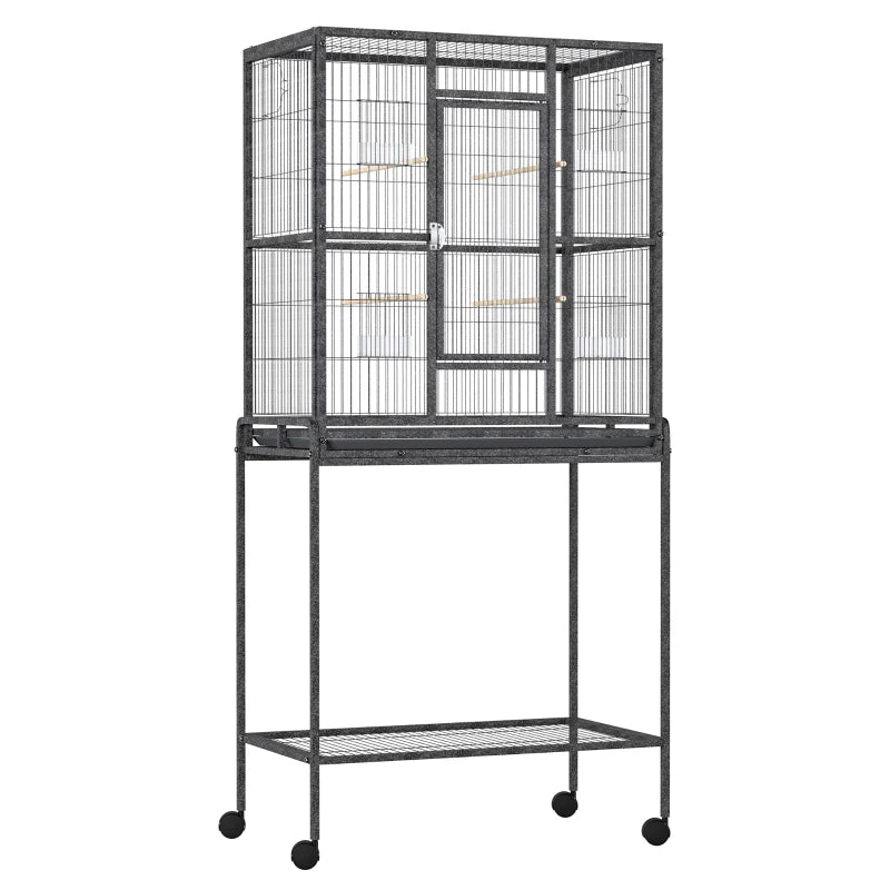 Metal Bird Cage for Parakeets - Canary Cage with Stand & Storage - Blue