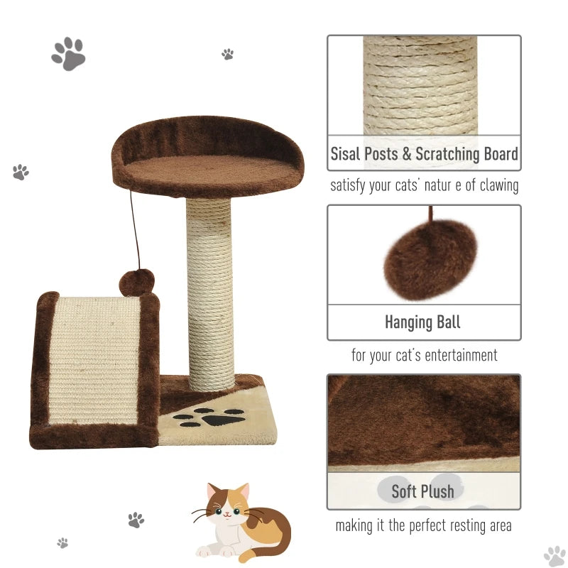 Brown Cat Tree Scratching Post with Hanging Ball