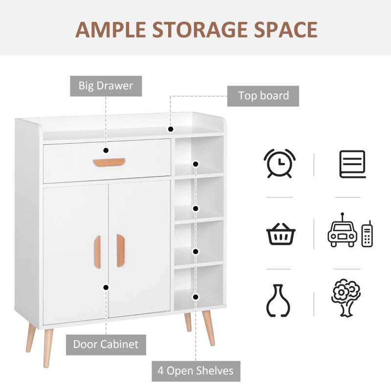 White Storage Side Cabinet with Drawer for Home