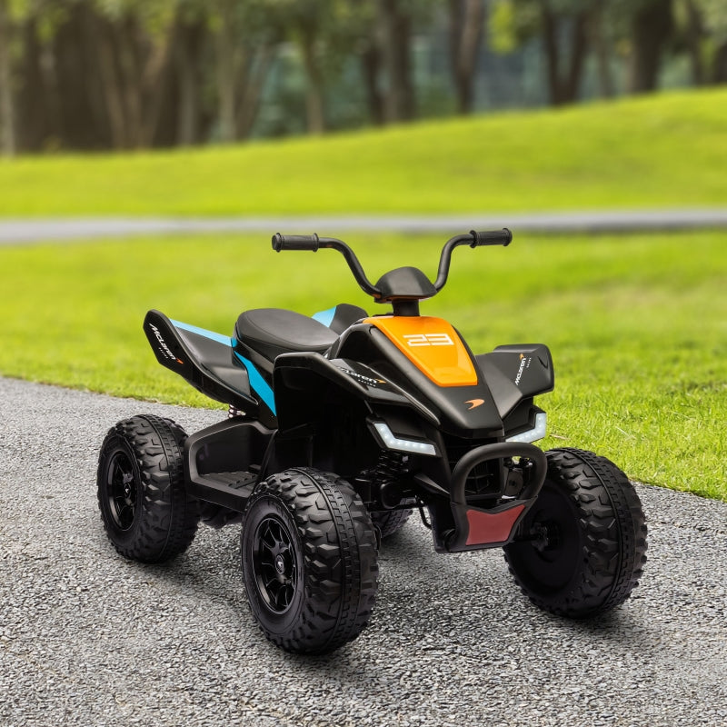 12V Black Quad Bike for Kids, Music, Headlights, MP3, Suspension Wheels - Ages 3-8