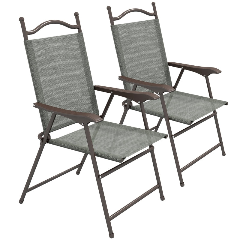 Dark Grey Folding Garden Chairs with Mesh Seats - Set of 2