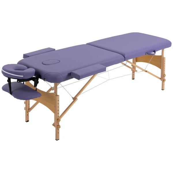 Portable Purple Massage Table with Carry Bag and Wooden Frame