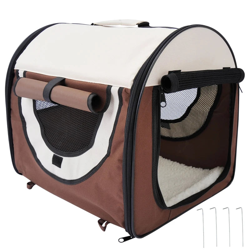 Brown Fabric Pet Crate, 46x36x41 cm - Foldable & Soft