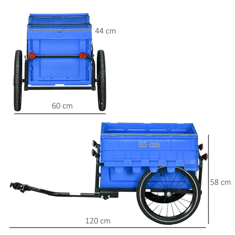 Blue Steel Frame Bike Trailer Storage Box - 65L Capacity