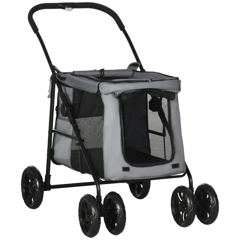 Grey Pet Stroller with 4 Wheels for Small and Medium Dogs