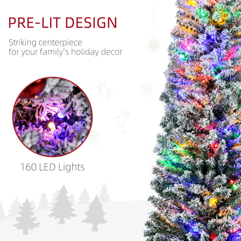 6ft Pre-lit Flocked Christmas Tree with Warm White LEDs, Berries, Pine Cones - Green