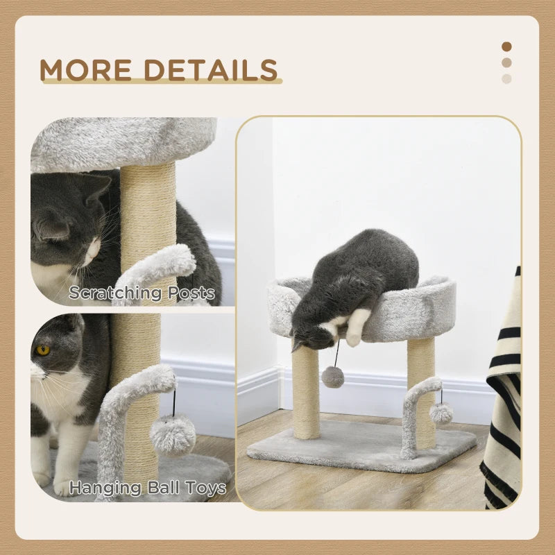 Cat Tree with Toy Balls and Scratching Post - Light Grey