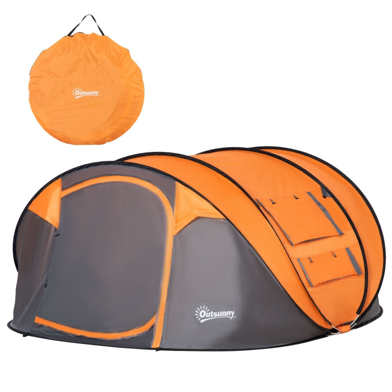 Orange 4-5 Person Pop-up Waterproof Camping Tent with Windows