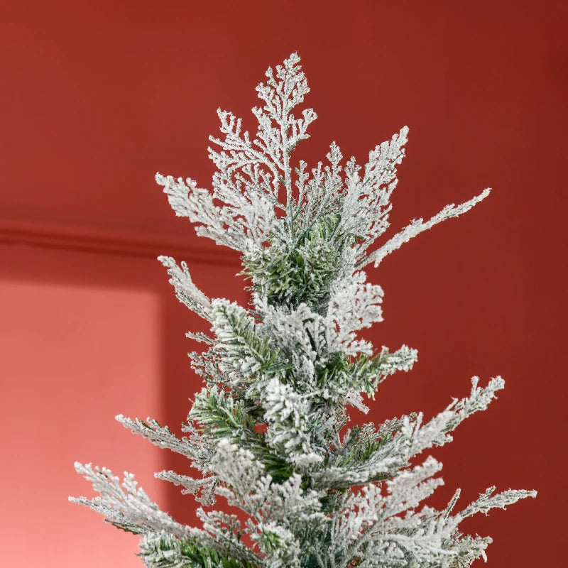 7 Ft Snow Flocked Pencil Christmas Tree, Realistic Cypress Branches, Green