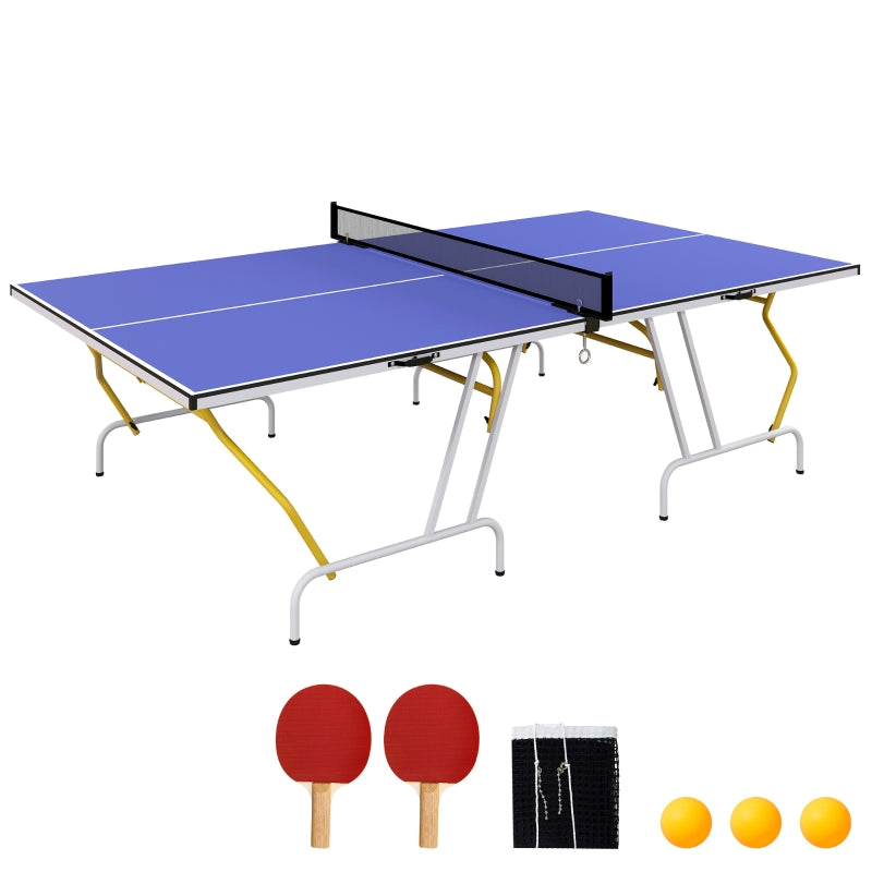 9FT Foldable Table Tennis Table Set with Cover, Net, Paddles, Balls - Blue