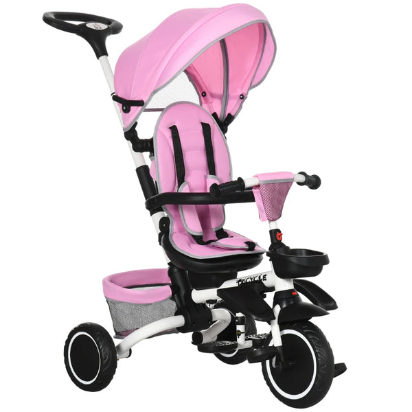 3-in-1 Pink Kids Tricycle with Rotating Seat & Adjustable Handle