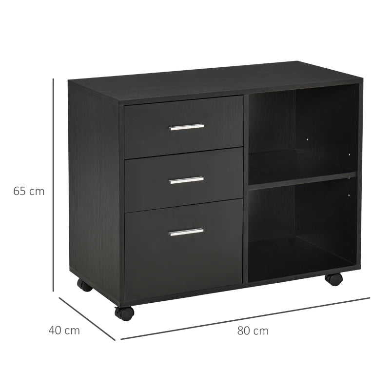 Black Freestanding Printer Stand with 3 Drawers and 2 Shelves - Modern Style