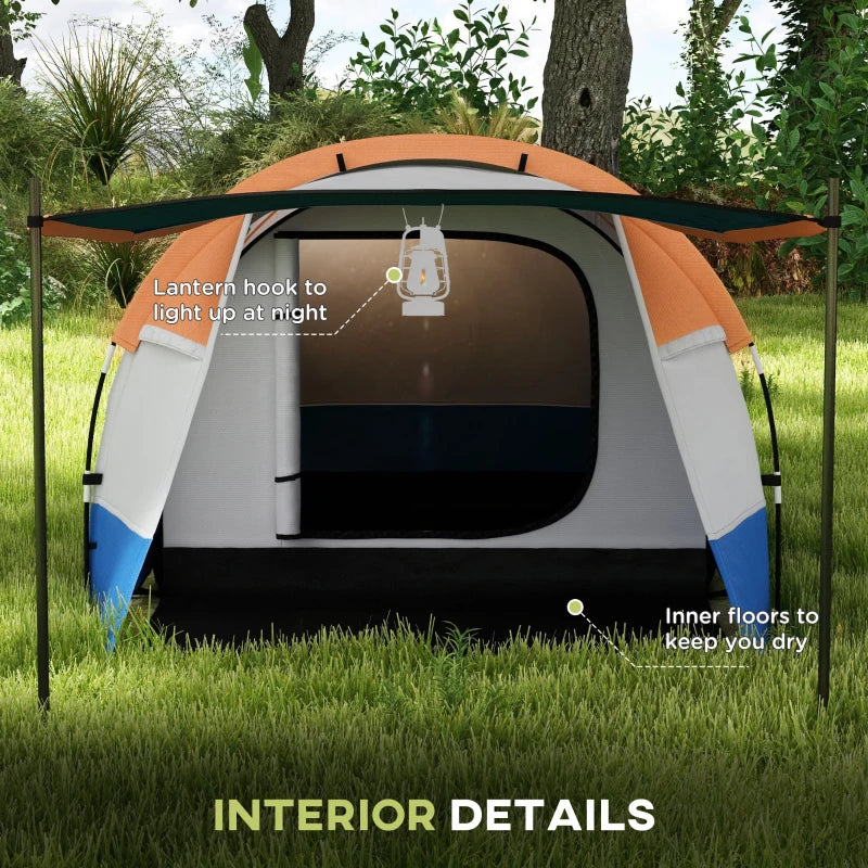 Orange 2-3 Person Waterproof Camping Tunnel Tent with Bedroom and Living Area