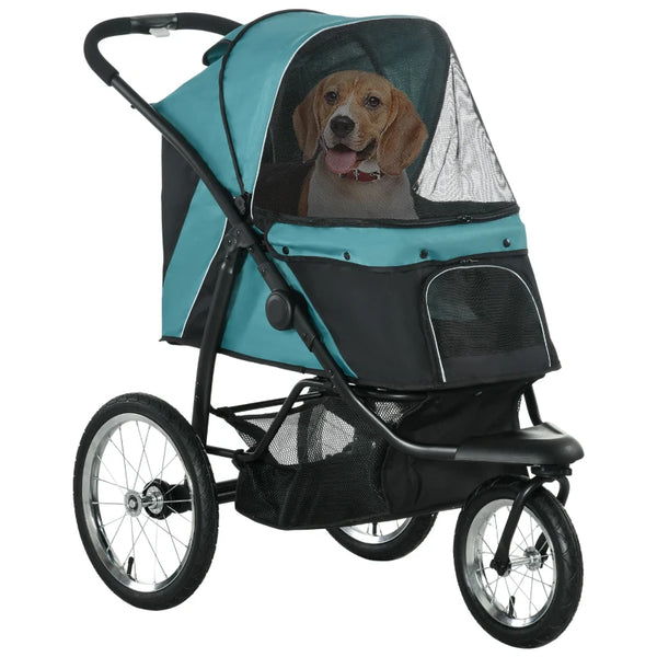 Green Foldable Pet Stroller with Canopy for Small and Medium Dogs