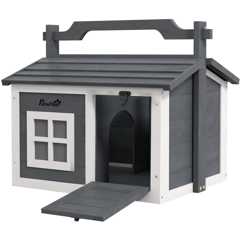 Grey Portable Indoor/Outdoor Rabbit Hutch with Top Handle and Openable Roof