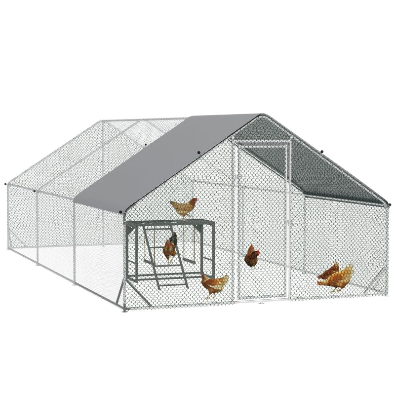 Large Chicken Run with Activity Shelf and Cover, 3x6x2m, Green