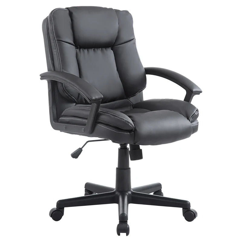 Black Faux Leather Office Chair with Adjustable Height and Swivel Wheels