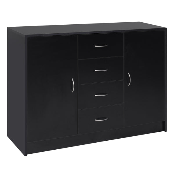 Black Sideboard Storage Cabinet with Doors and Drawers