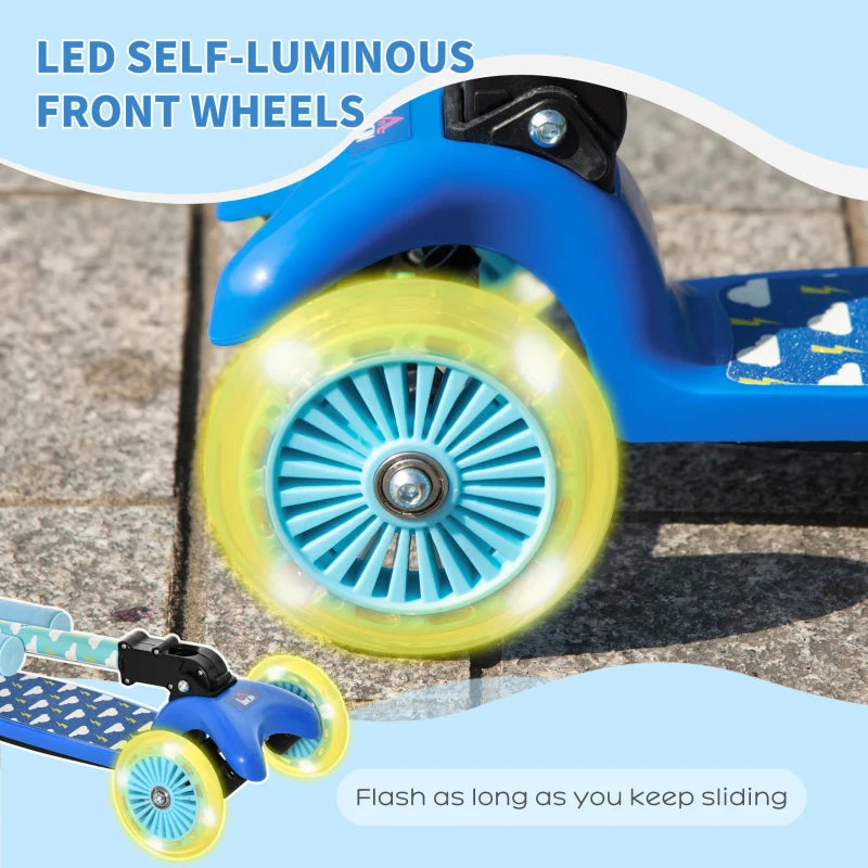 Blue Foldable Kids Scooter with Flashing Wheels