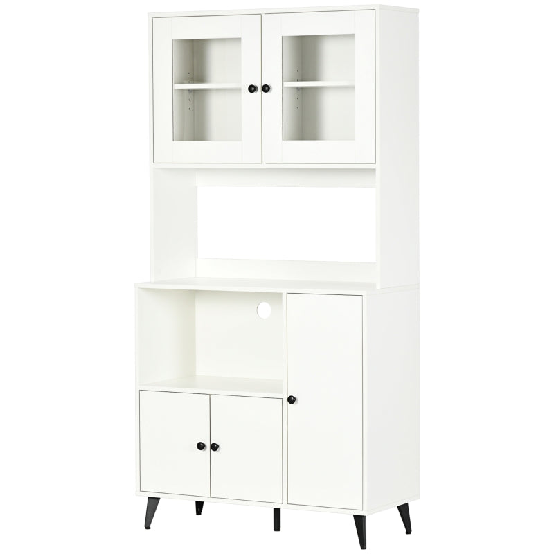 White Freestanding Kitchen Storage Cabinet with Doors, 180cm