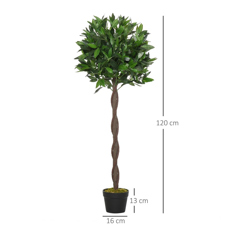 Set of 2 120cm Artificial Green Bay Laurel Topiary Trees - Indoor/Outdoor Decor