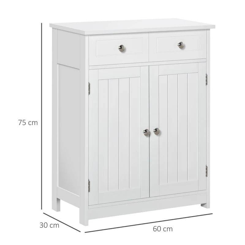 White Bathroom Storage Cabinet with Drawers and Adjustable Shelf