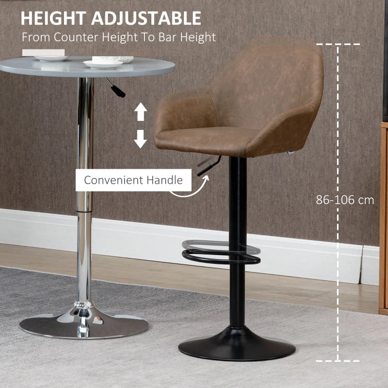 Dark Brown Swivel Bar Stools Set of 2, Adjustable with Footrest and Backrest