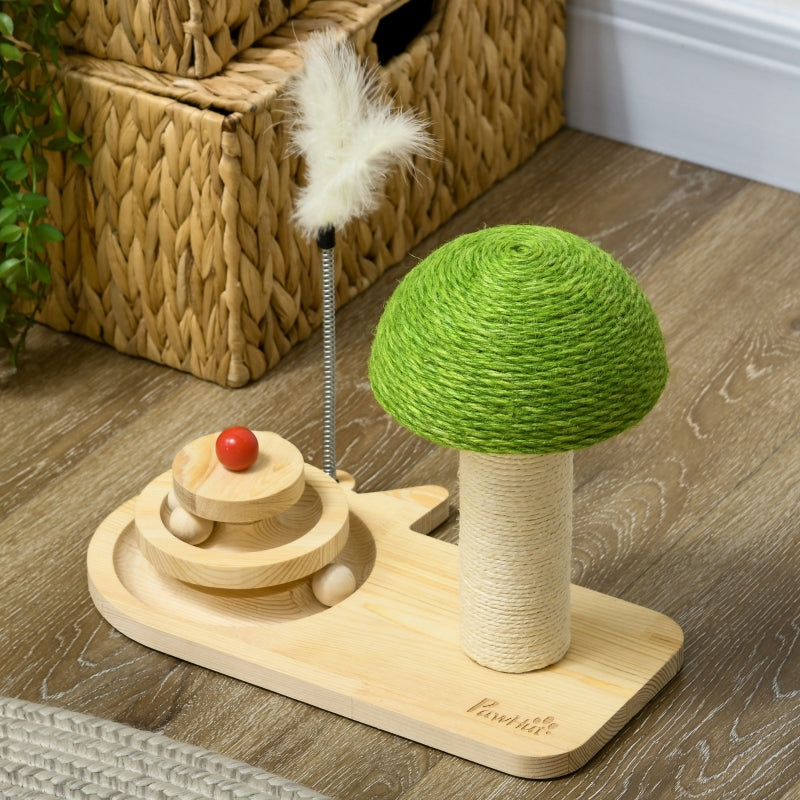 Cat Scratching Post with Toy Balls and Feather - Natural Tone