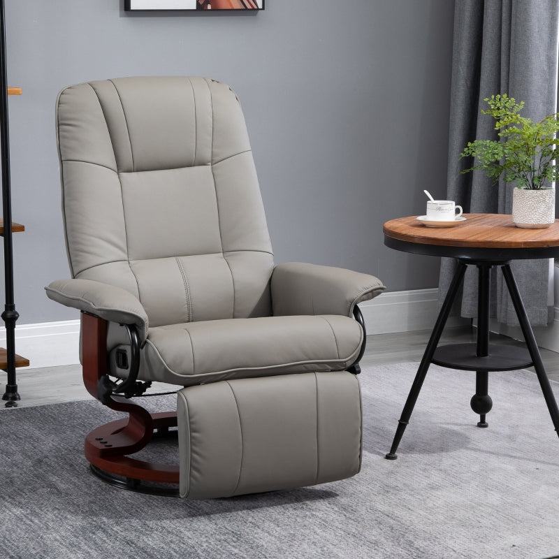 Grey Manual Recliner Armchair with Faux Leather Upholstery