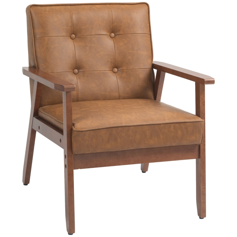 Brown Retro-Style Accent Chair with Faux Leather Seat