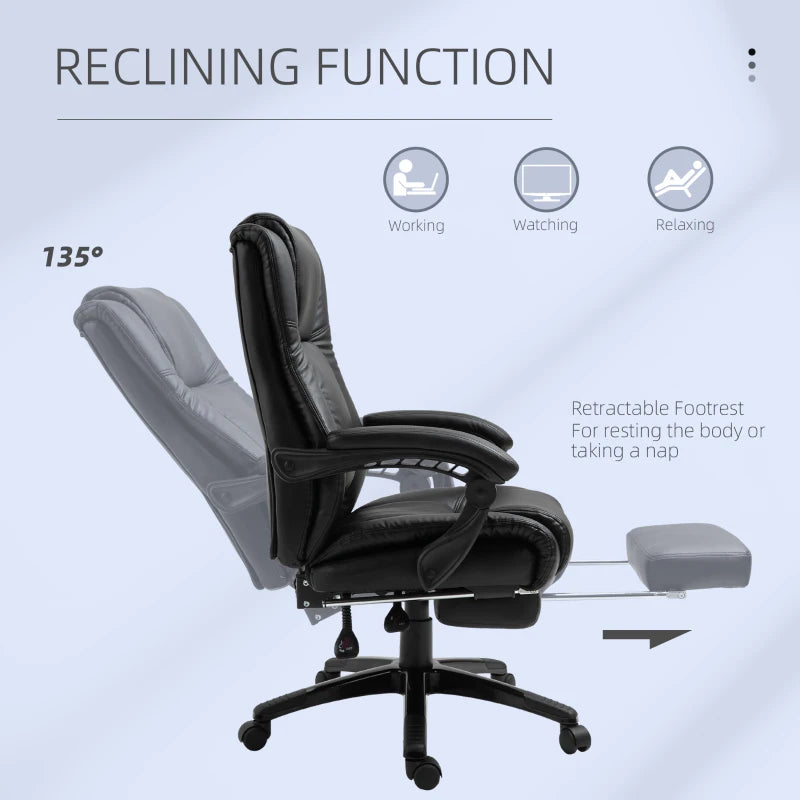Black Executive Office Chair with Footrest and Wheels