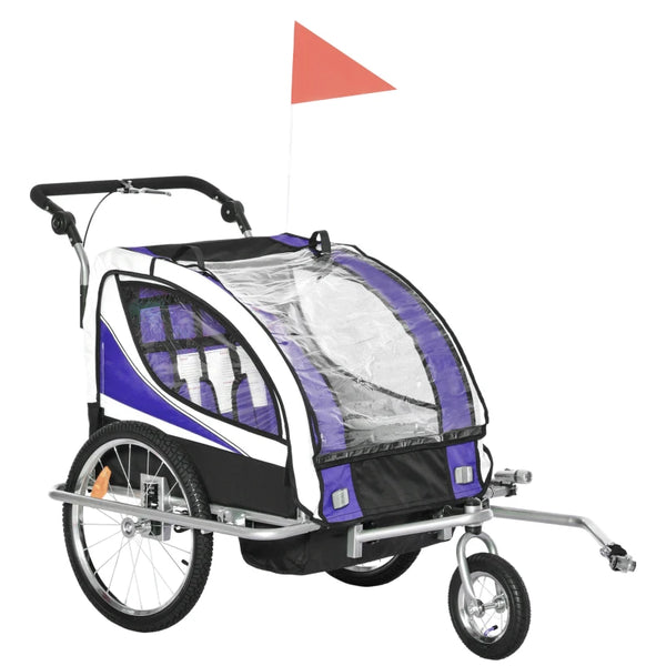 Child Bike Trailer Purple 360° Rotatable for 2 Kids Steel Frame LED Hitch
