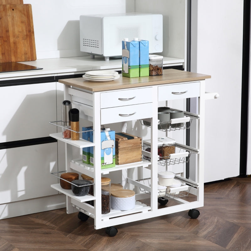 Black Rolling Kitchen Island Cart with Spice Racks & Drawers