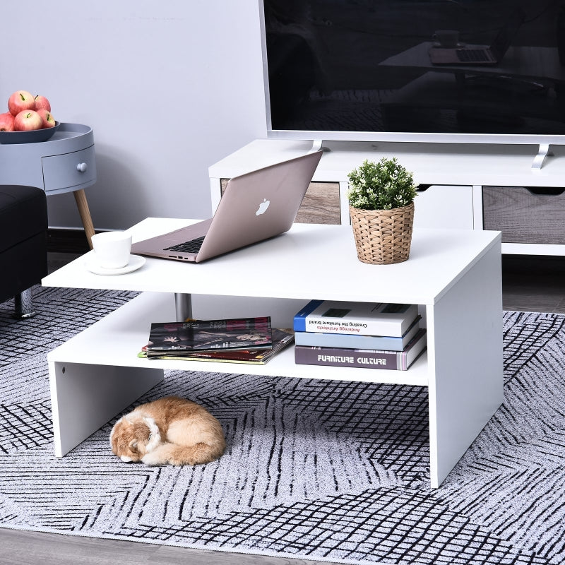 White 2-Tier Coffee Table with Storage and Open Shelf