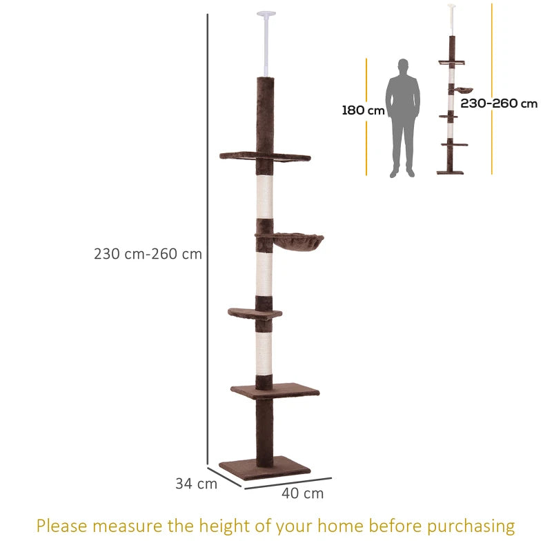 Adjustable Brown Cat Climbing Tower - 5-Tier Indoor Kitty Activity Center