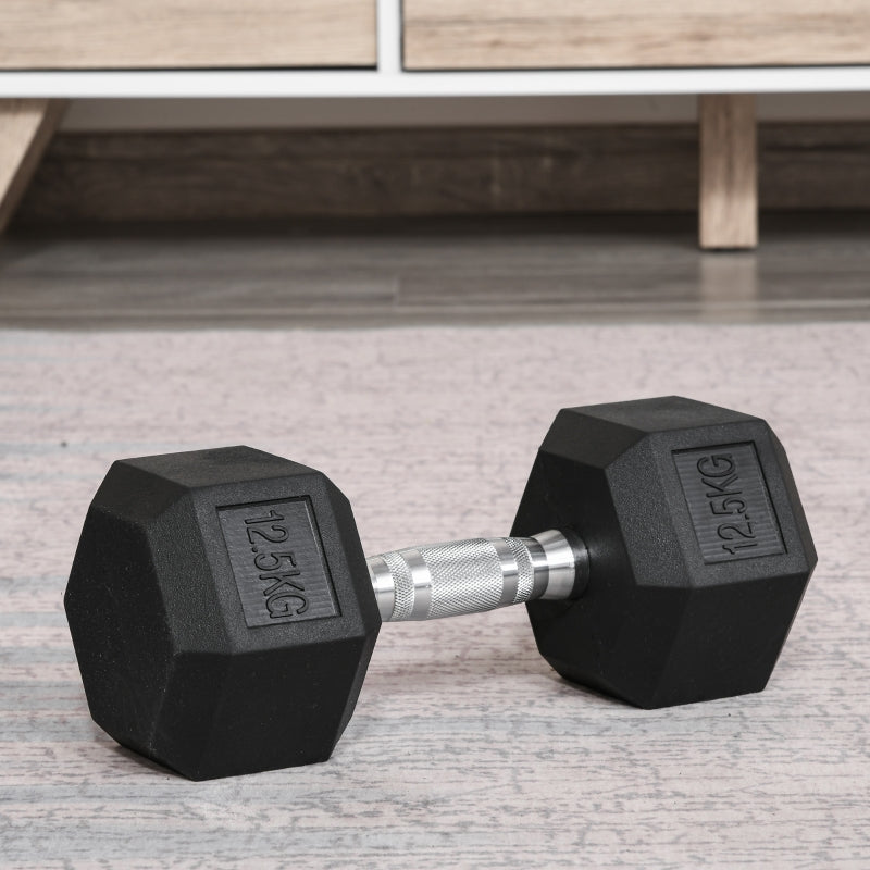 12.5kg Black Rubber Hex Dumbbell Set for Home Gym Workouts