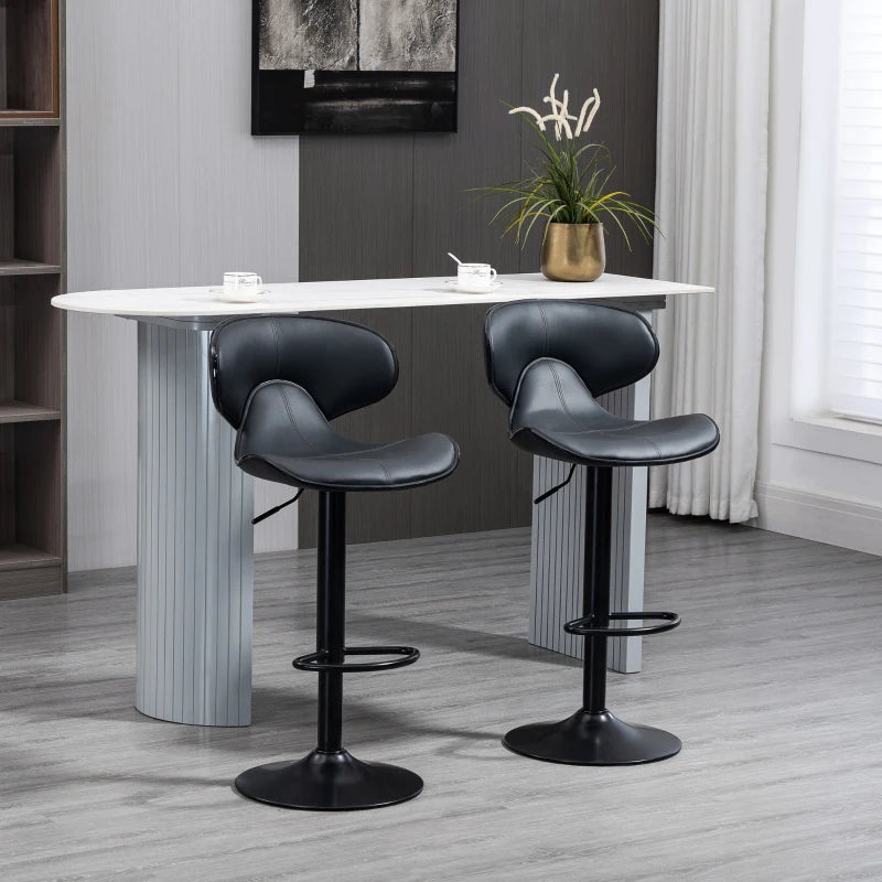 Grey Adjustable Swivel Bar Stools Set of 2 with Footrest and Backrest