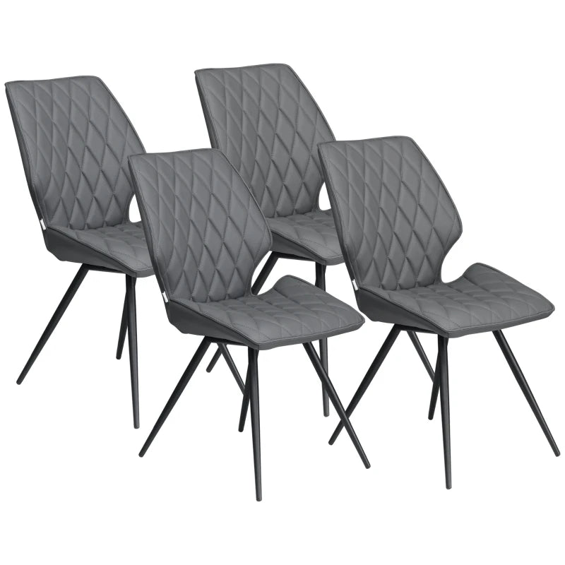 Grey PU Leather Dining Chairs with Metal Legs - Set of 4