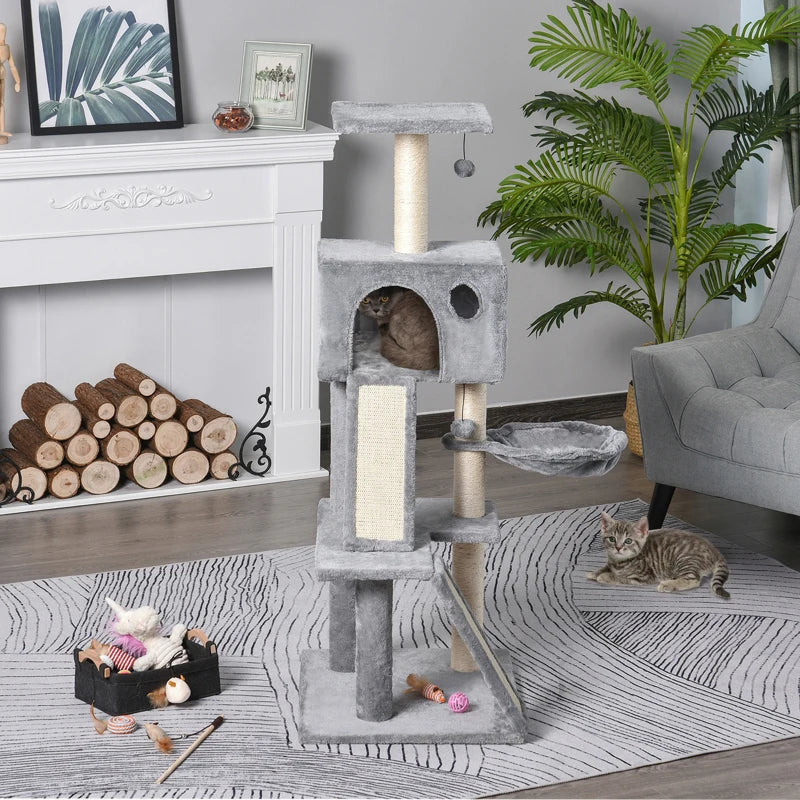 Cat Tree Tower with Sisal Scratching Posts and Ladders - Grey