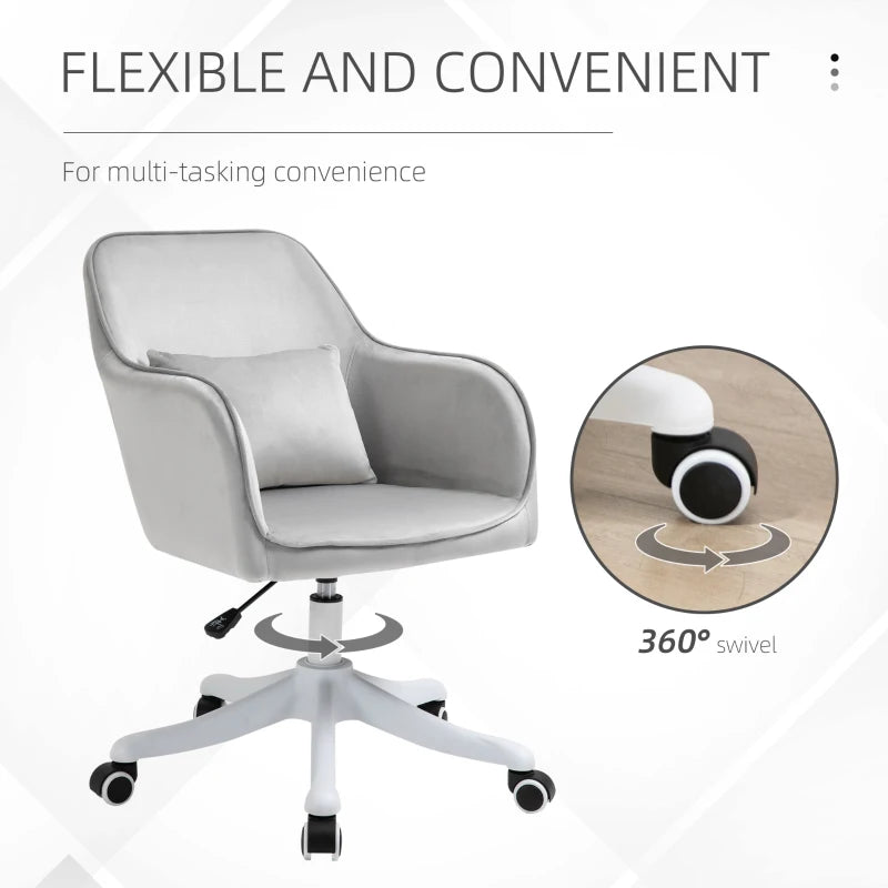 Grey Velvet Office Chair with Massage Lumbar Pillow