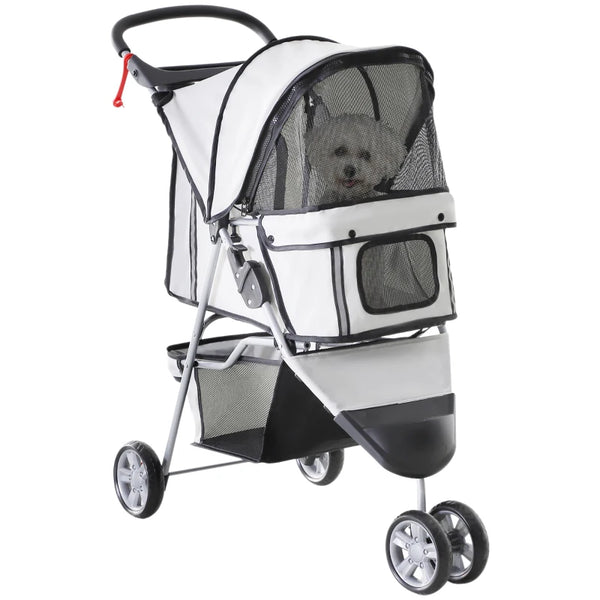 Grey Pet Travel Stroller for Small Dogs - 3-Wheel Puppy Carrier