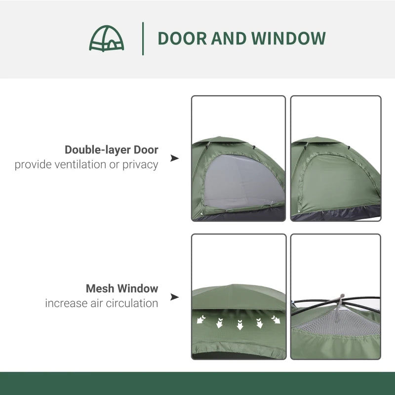 Camouflage 2-Person Camping Tent with Zipped Doors, Storage Pocket - Dark Green